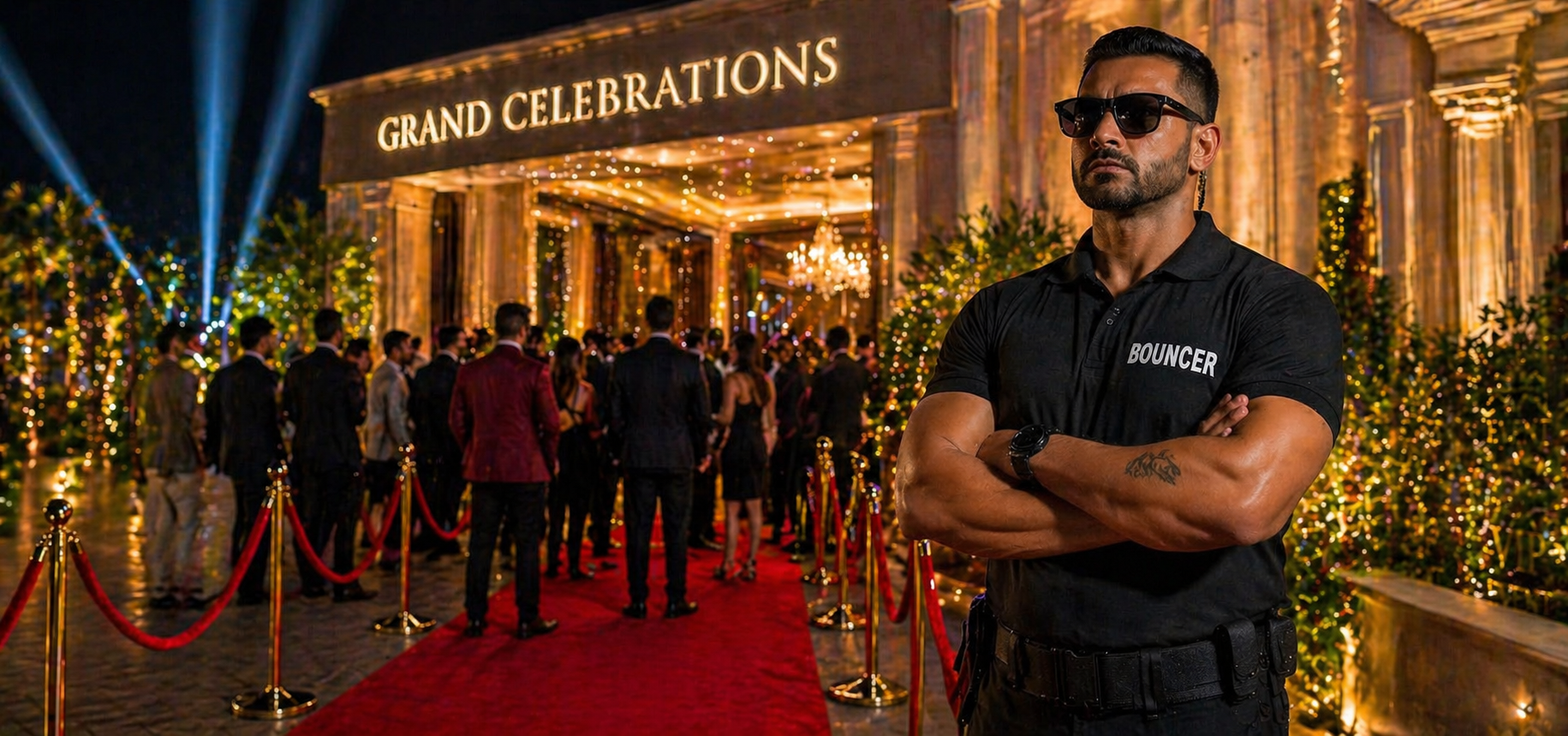 Abhayan Sky bouncer at event entrance