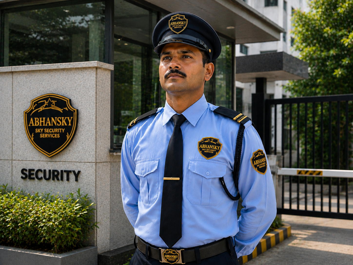 Abhayan Sky security team in formation outside corporate building
